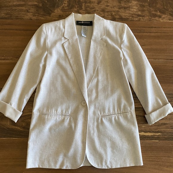 Vintage Sag Harbor Cream Linen-Blend Blazer Women’s 4P - Picture 1 of 12